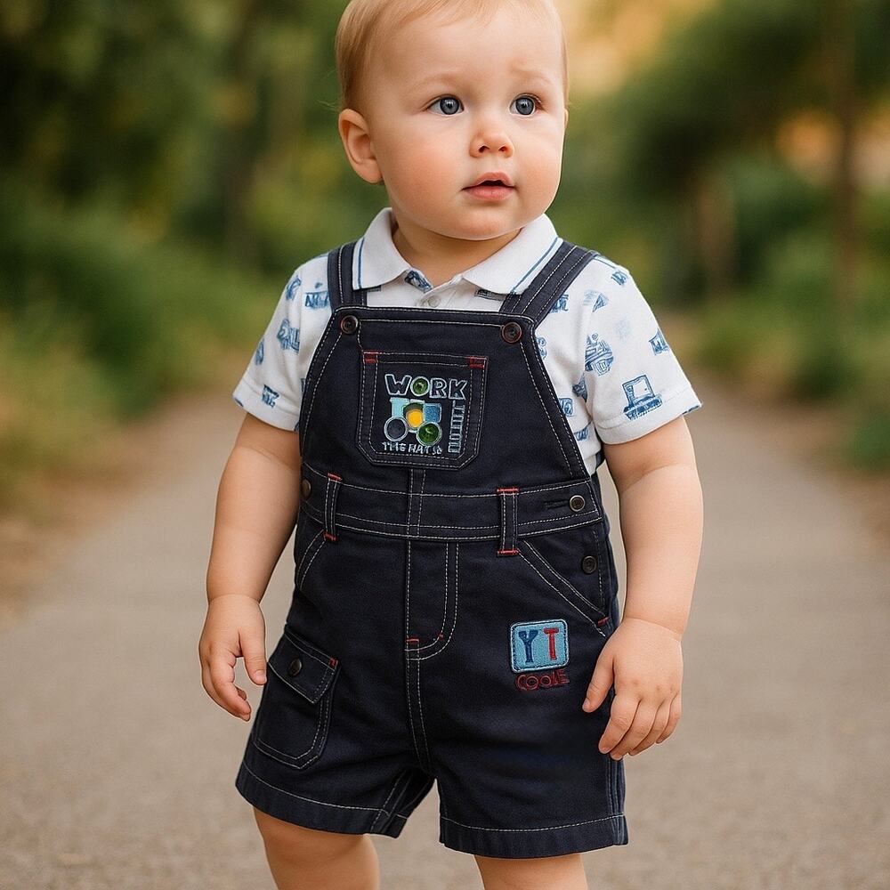 Kids Headquarters Boys‎ Shortalls Size 24 Mo Navy Blue Overalls Construction NEW